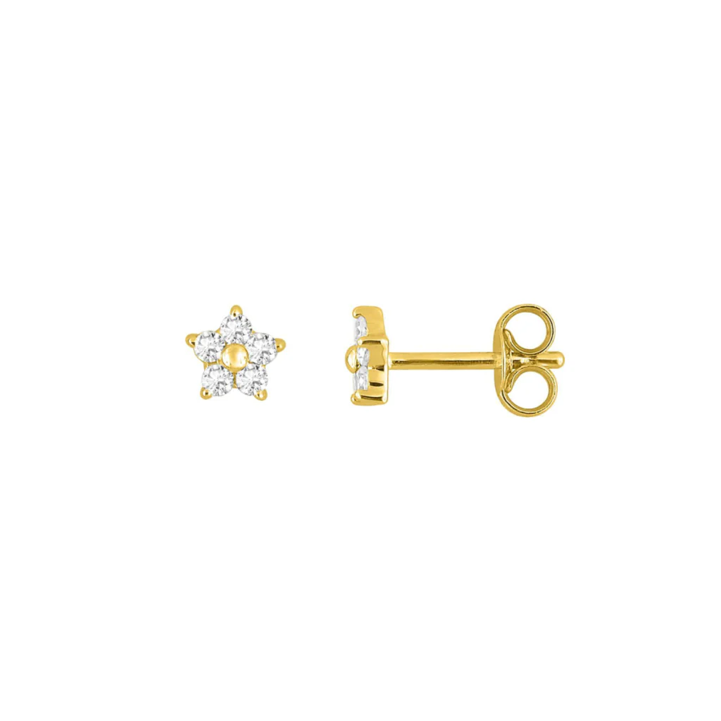 9ct Gold Clear Stone Star Stud Earrings | Alize