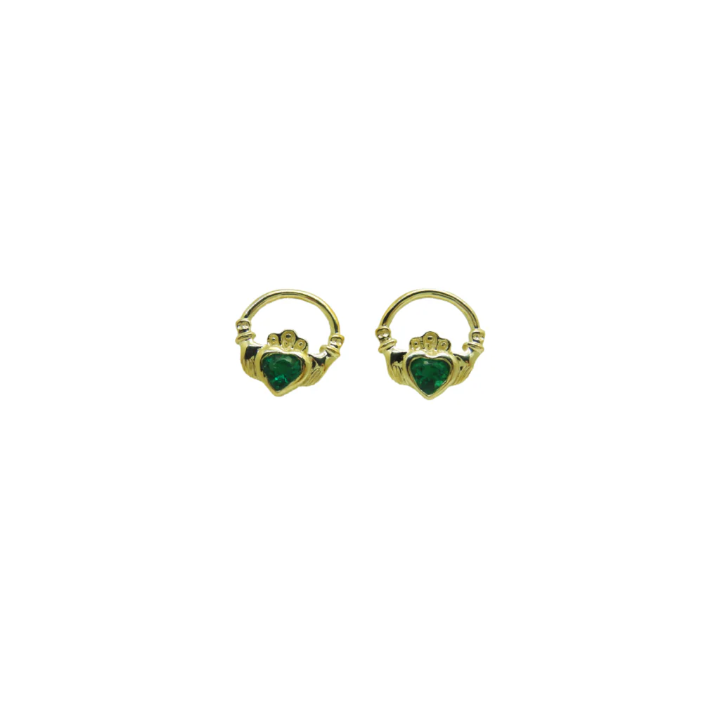 9ct Gold Claddagh Coloured Stone Stud Earrings | Erris - Image 2