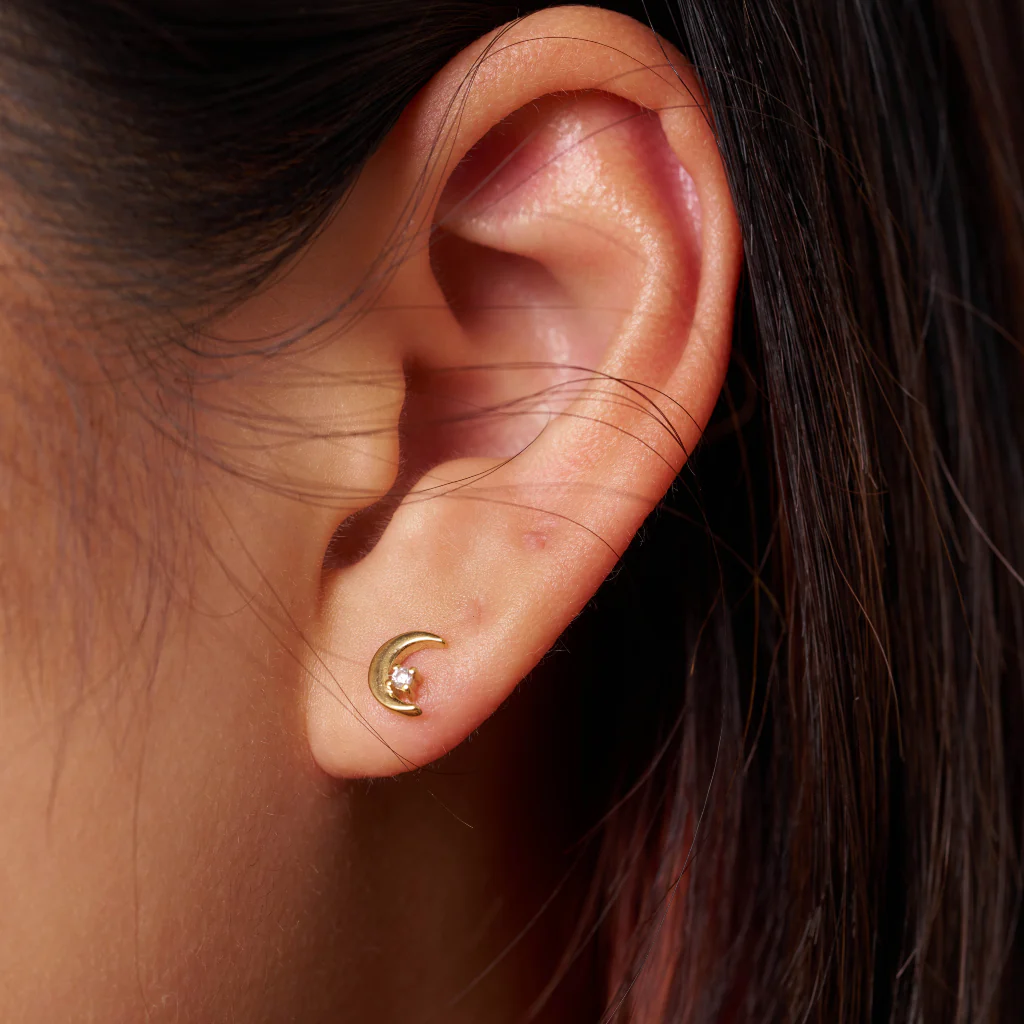 9ct Gold Crescent Moon Stud Earrings | Aurora - Image 4
