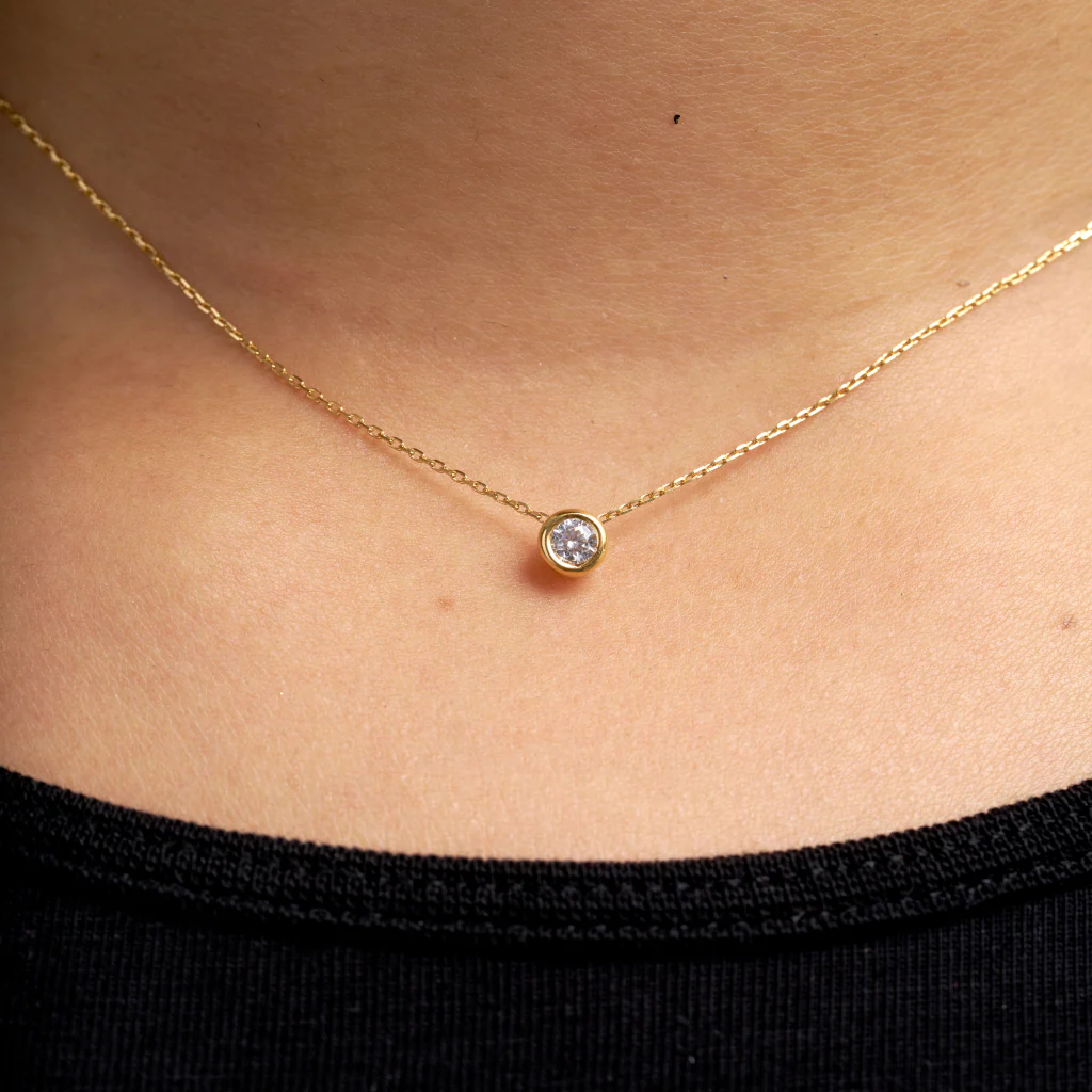 9ct Gold Delicate Clear Round Stone Necklace | Lesina - Image 3