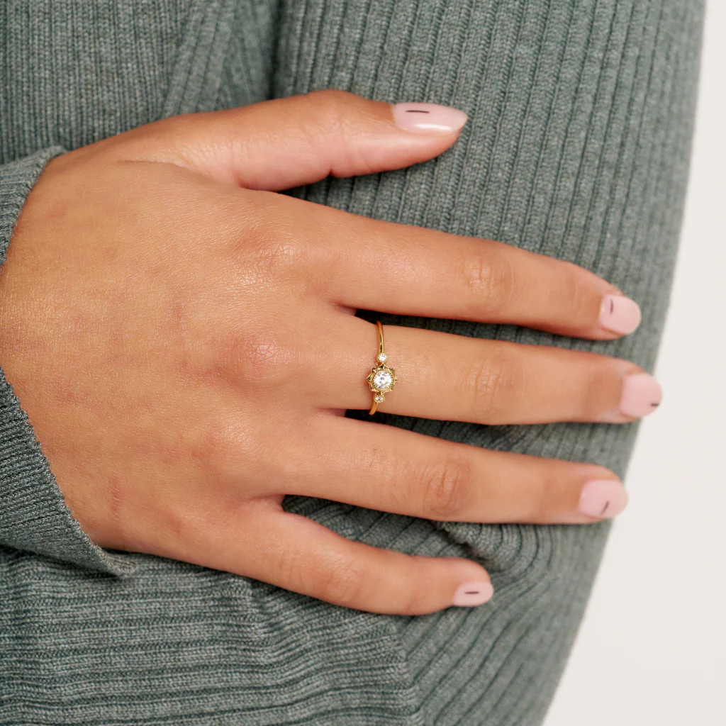 9ct Gold Delicate Triple Stone Ring | Chloe - Image 3