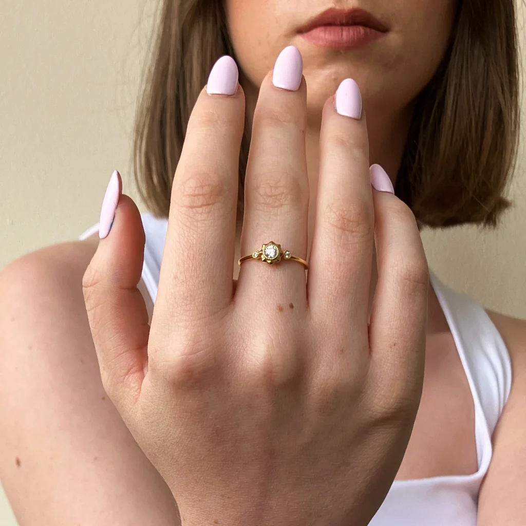 9ct Gold Delicate Triple Stone Ring | Chloe - Image 7