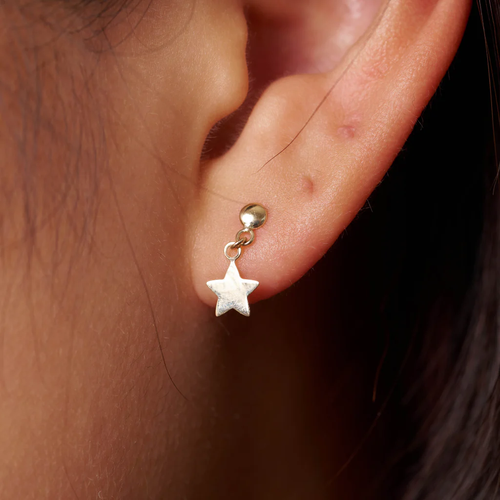 9ct Gold Star Dangle Stud Earrings | Amise - Image 4