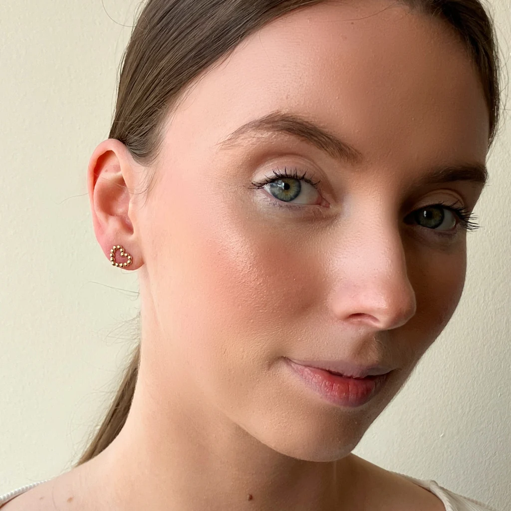 18ct Gold Plated Beaded Loveheart Stud Earrings | Alba - Image 3