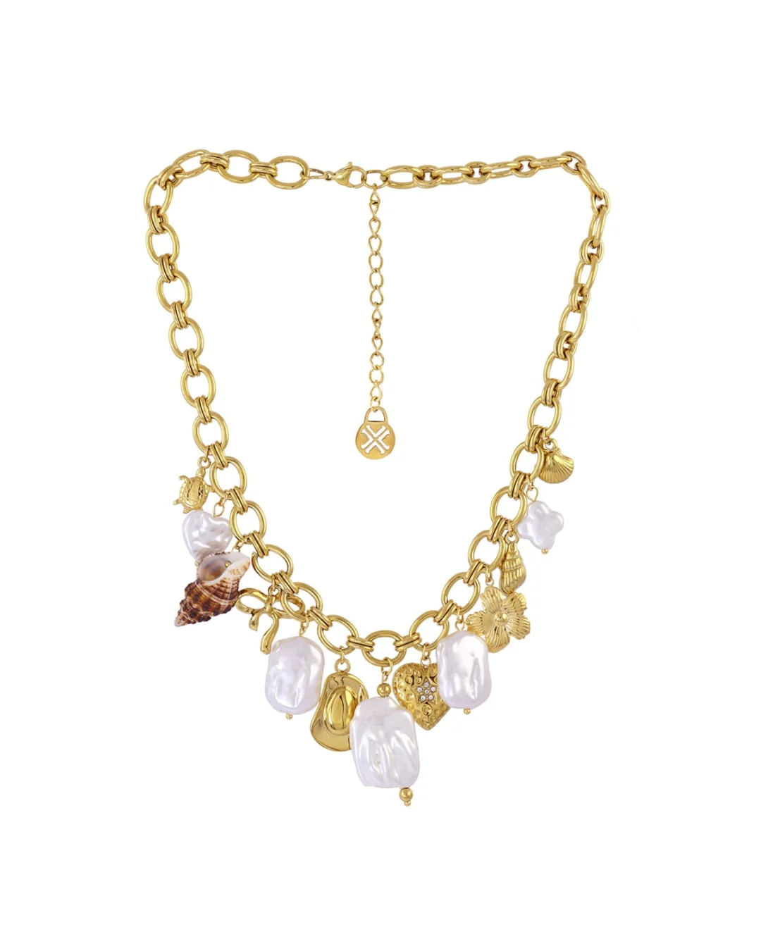 Steel Chunky Chain Pearl & Seashell Charm Necklace | Anartxy - Image 4