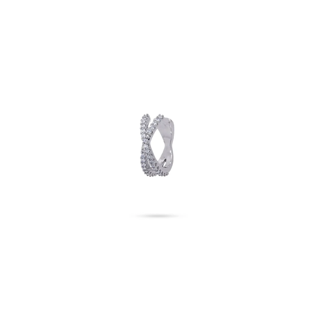 Steel Clear Stone Double Band Ear Cuff | Anartxy - Image 3