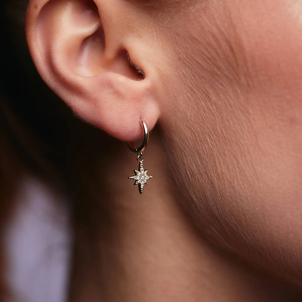 18ct Gold Plated Star Charm Earrings | Dizier - Image 3