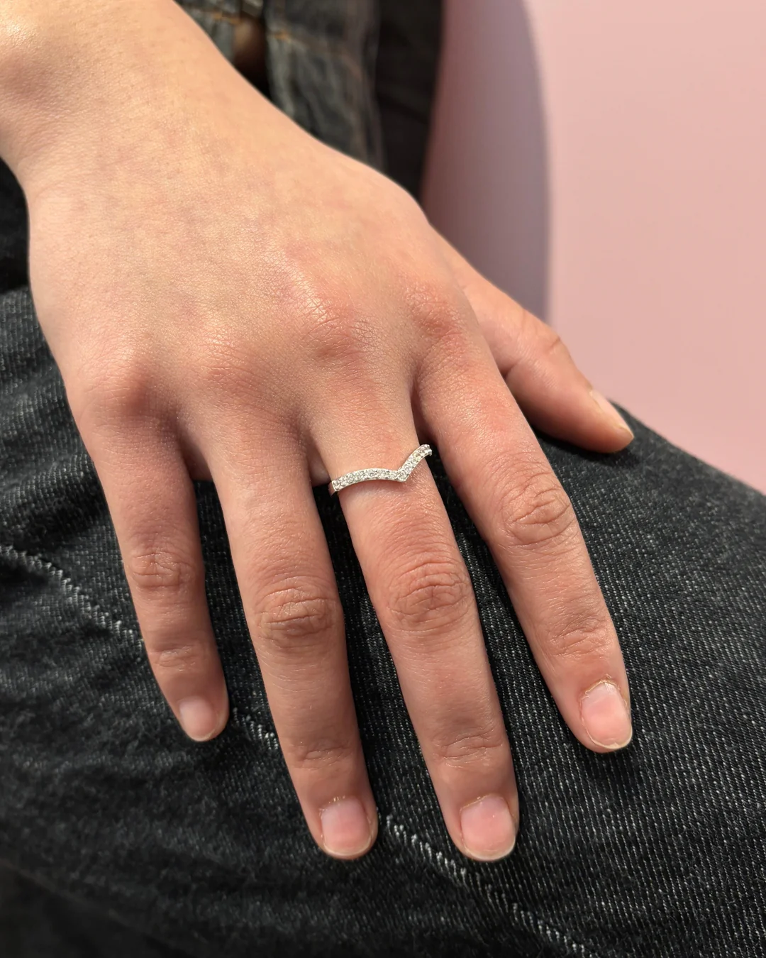 Sterling Silver Clear Stone Wishbone Ring | Durrus - Image 2