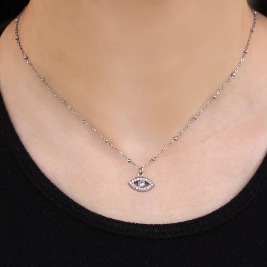 Steel Evil Eye Beaded Chain Necklace | Anartxy - Image 3