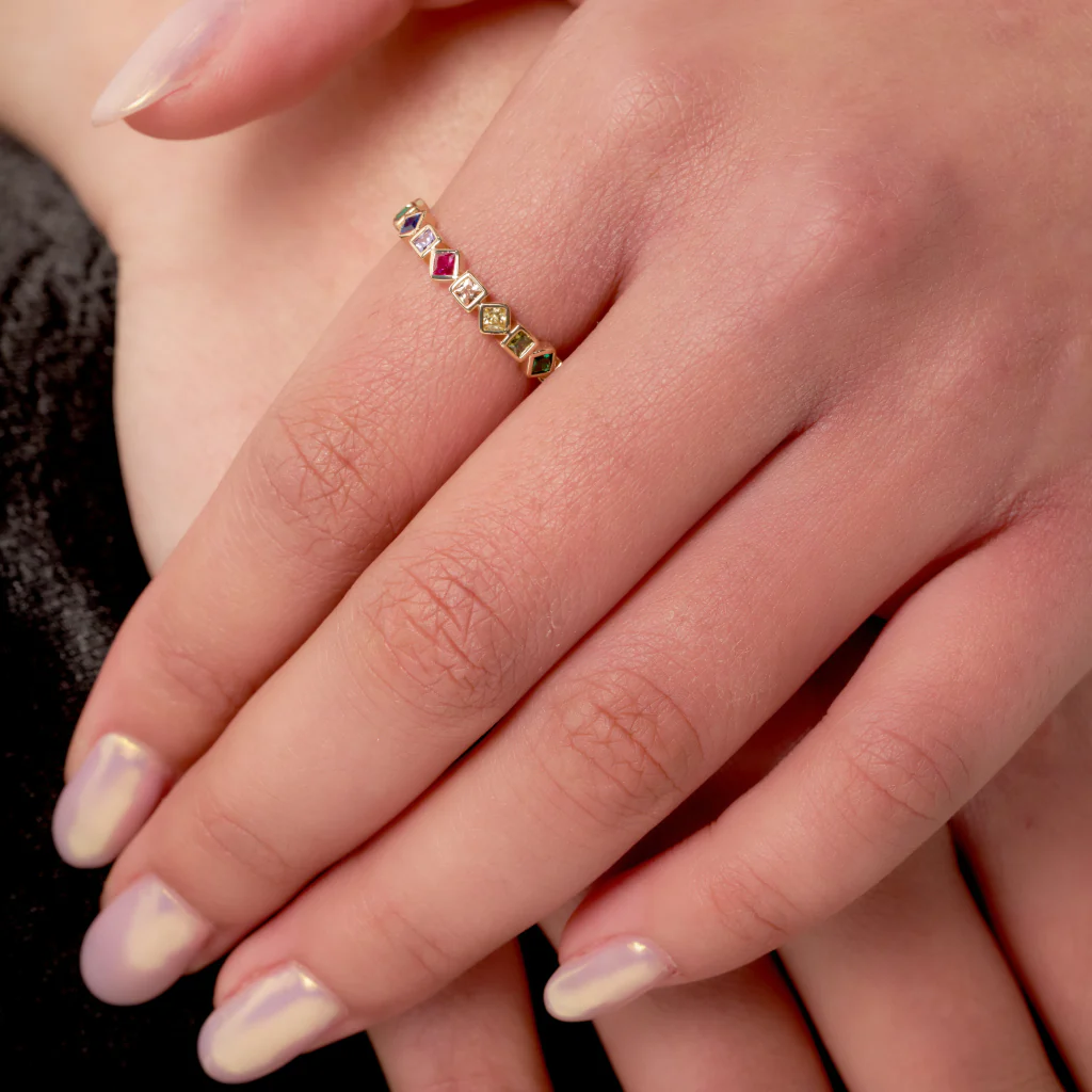 18ct Gold Plated Square Detail Ring | Flora - Image 7