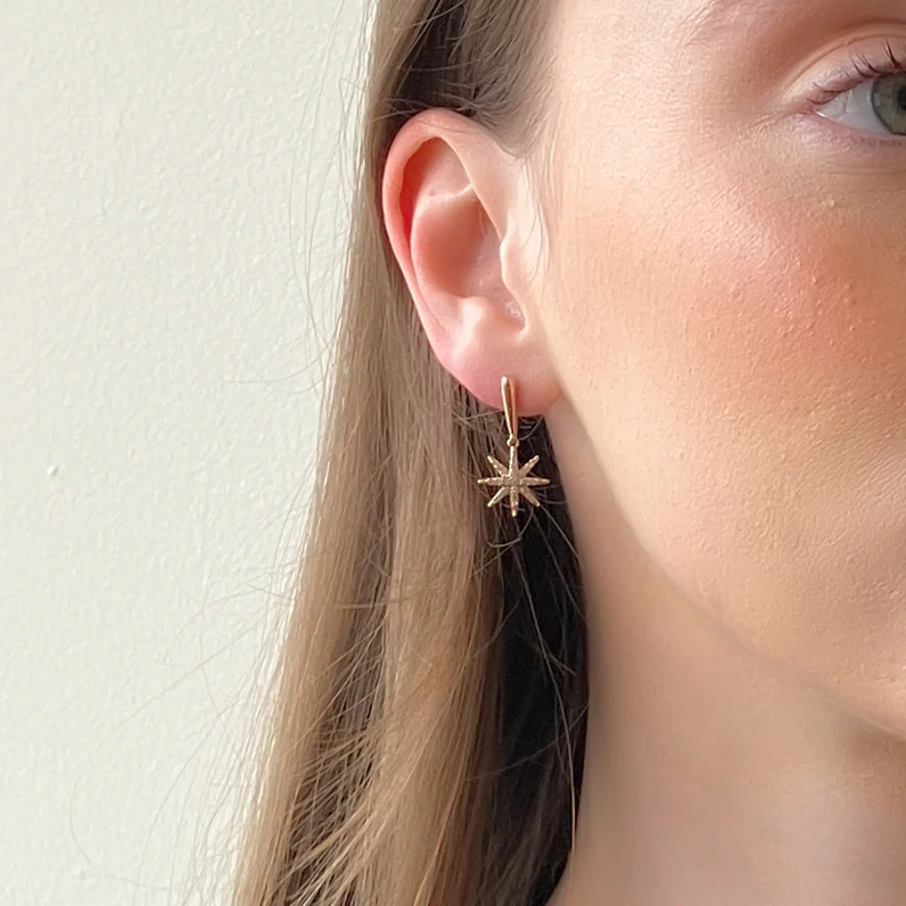 18ct Gold Plated Celestial Drop Stud Earrings | Fortuna - Image 2
