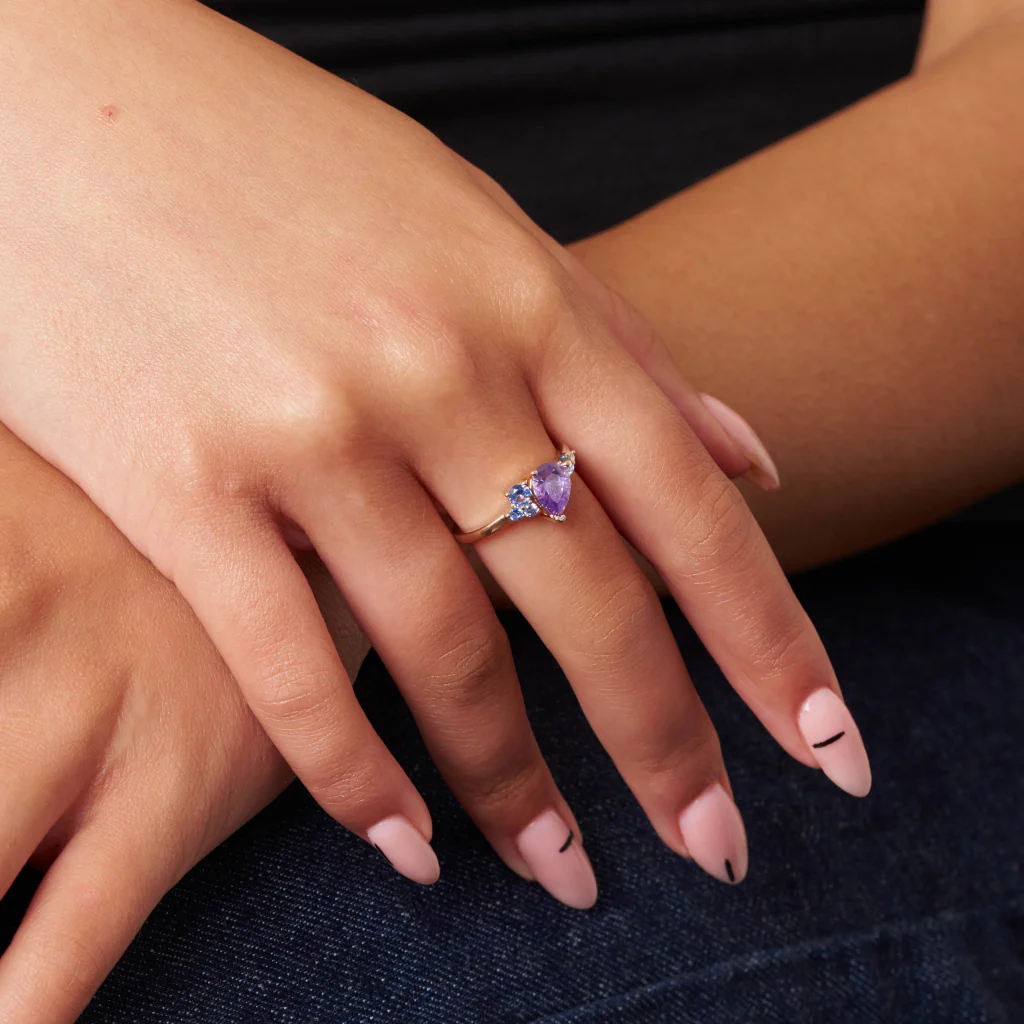 18ct Gold Plated Purple & Blue Multi Stone Ring | Mystri - Image 2