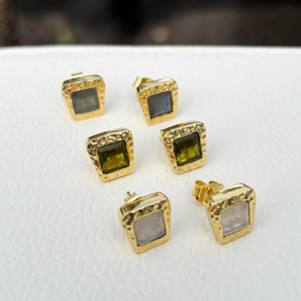 Gold Asymmetrical Stud Earrings | Aria | Noyre - Image 6