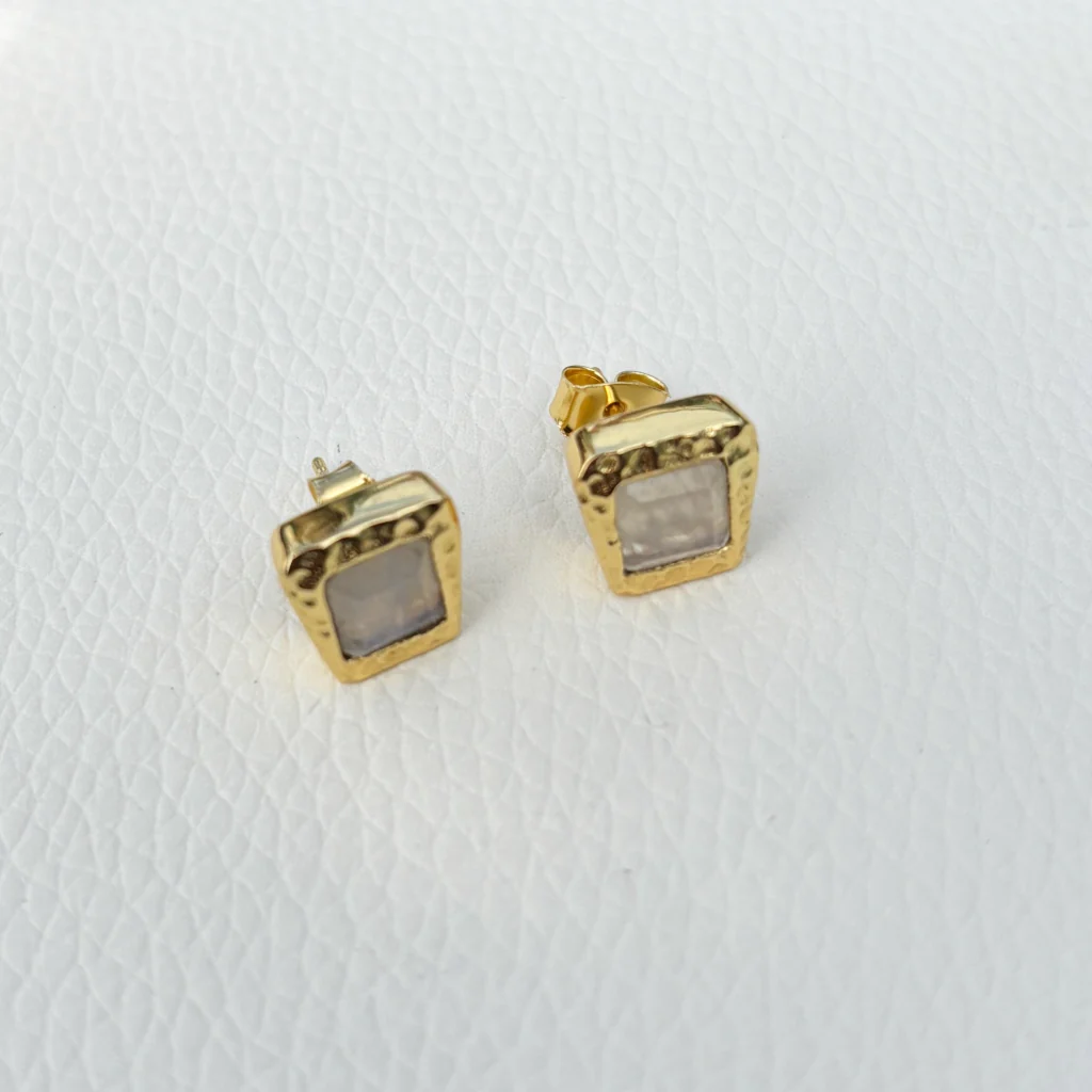 Gold Asymmetrical Stud Earrings | Aria | Noyre - Image 8