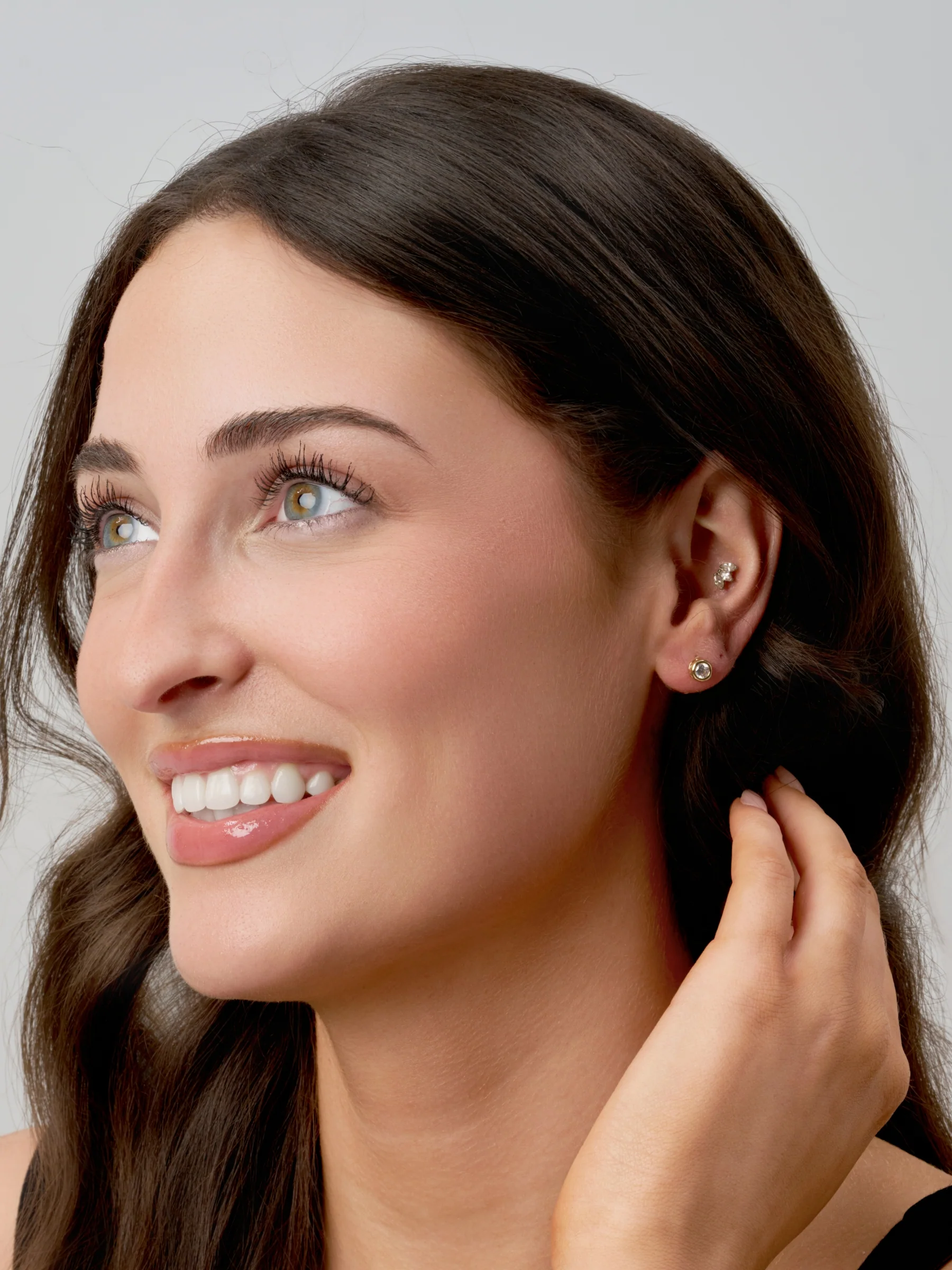 18ct Gold Plated Circle Stone Stud Earrings | Aliza - Image 2