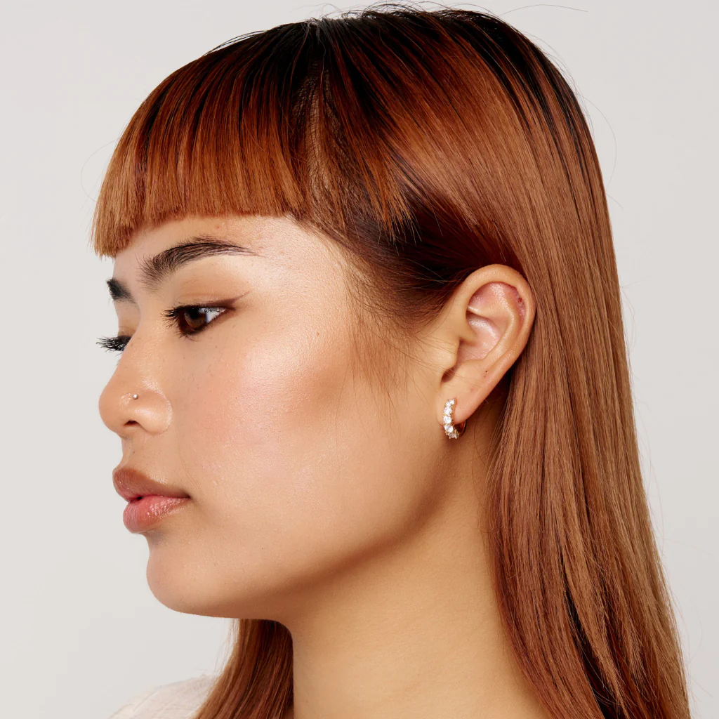 18ct Gold Plated Baguette Huggie Hoop Earrings | Alata - Image 6