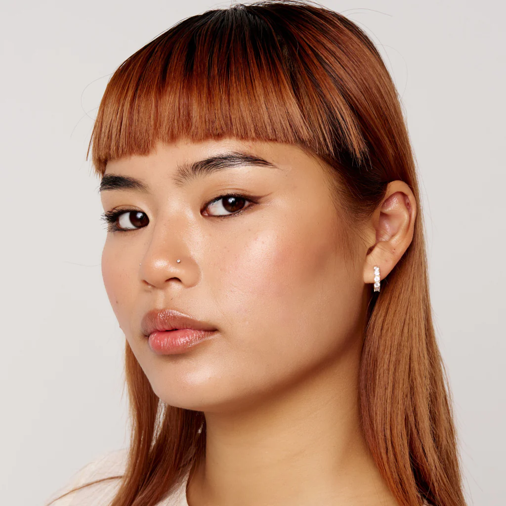 18ct Gold Plated Baguette Huggie Hoop Earrings | Alata - Image 7