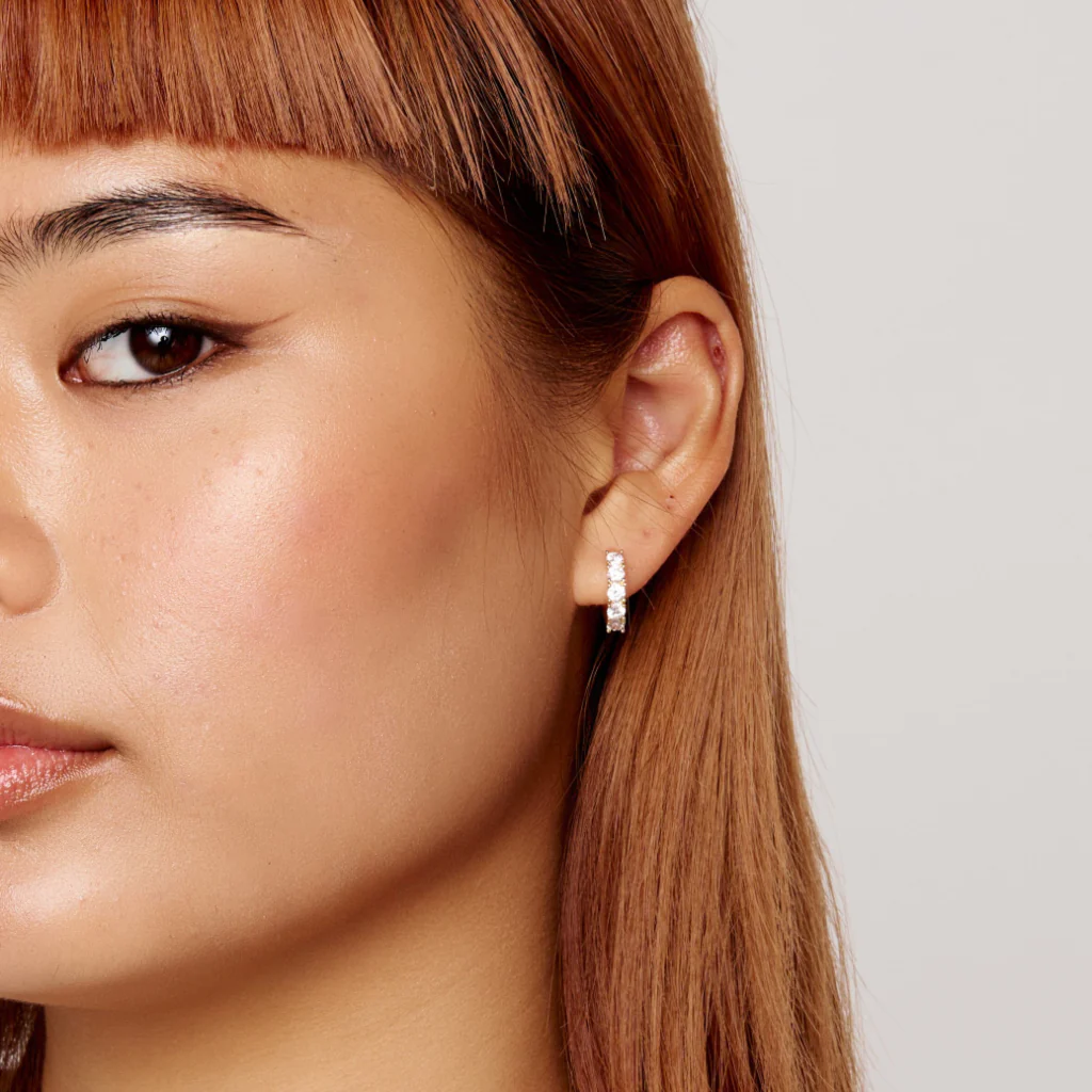 18ct Gold Plated Baguette Huggie Hoop Earrings | Alata - Image 8