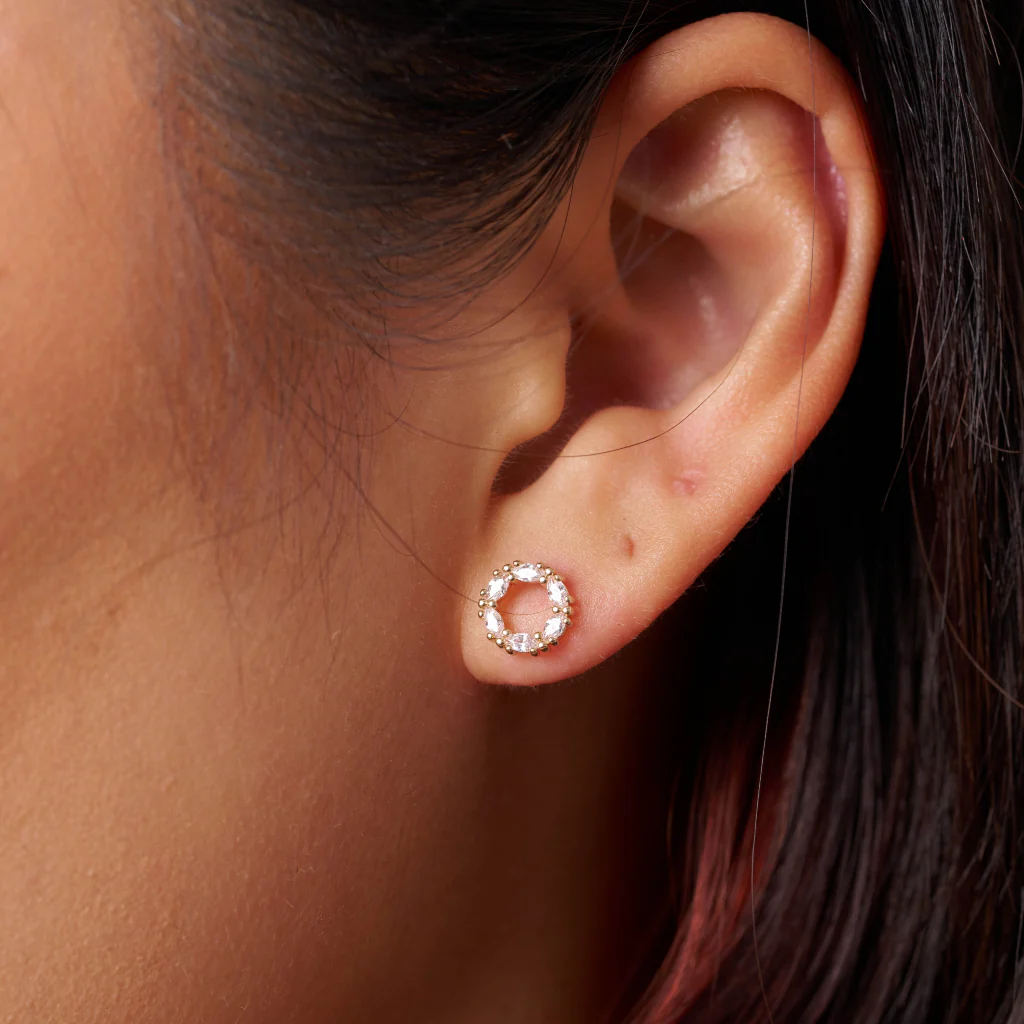 18ct Gold Plated Clear Stone Circle Stud Earrings | Nelmi - Image 3