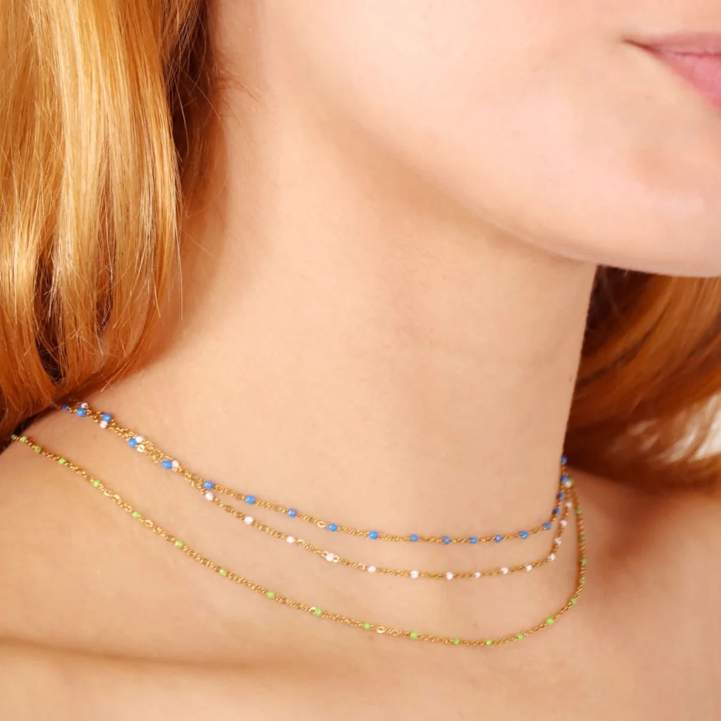 Steel Colour Beaded Chain Necklace | Anartxy - Image 3