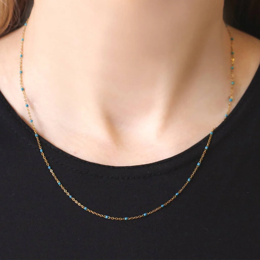 Steel Colour Beaded Chain Necklace | Anartxy - Image 9