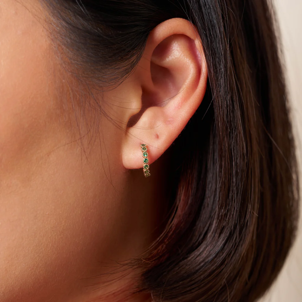 18ct Gold Plated Coloured Stone Huggie Earrings | Croix - Image 12