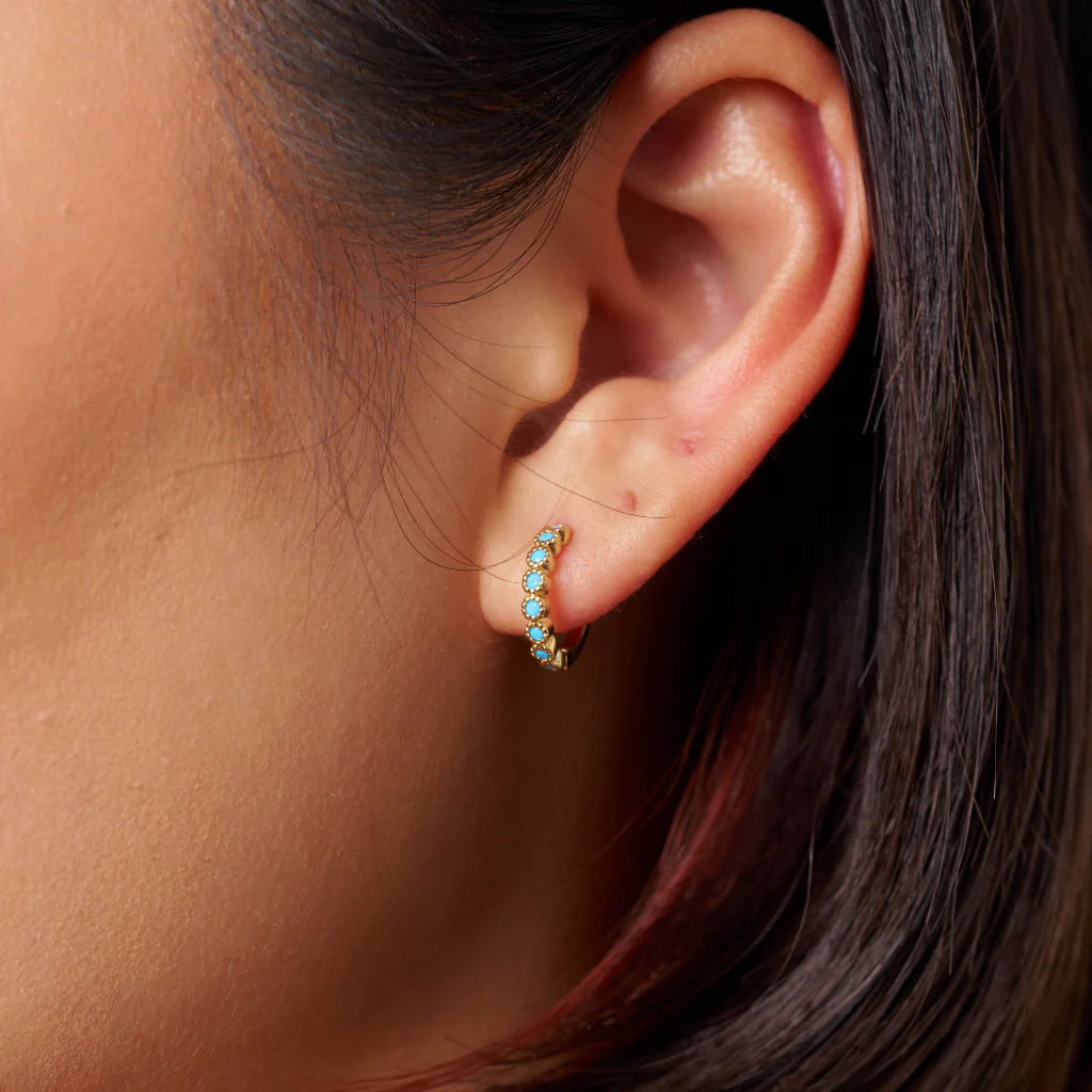 18ct Gold Plated Coloured Stone Huggie Earrings | Croix - Image 22