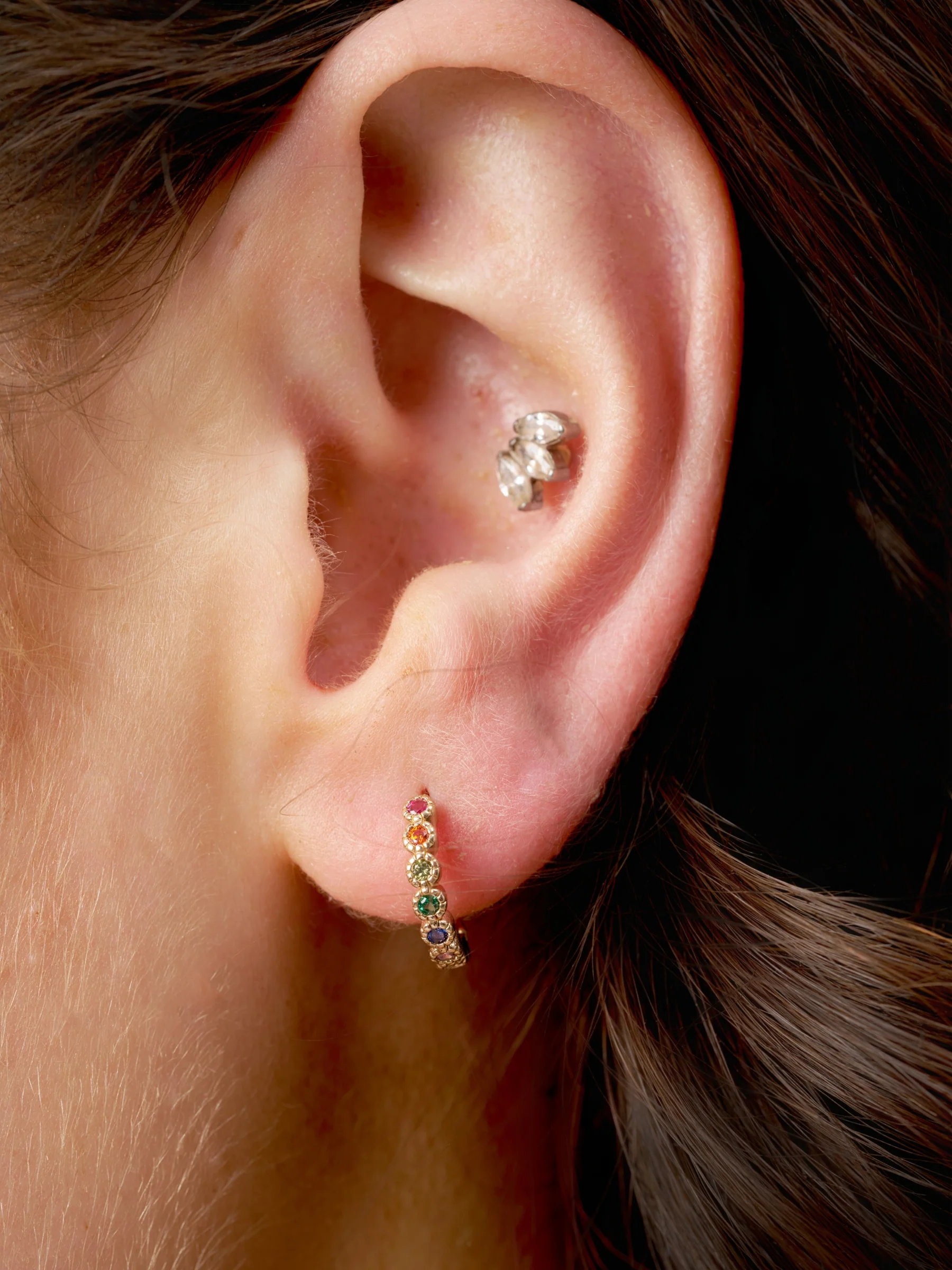 18ct Gold Plated Coloured Stone Huggie Earrings | Croix - Image 3