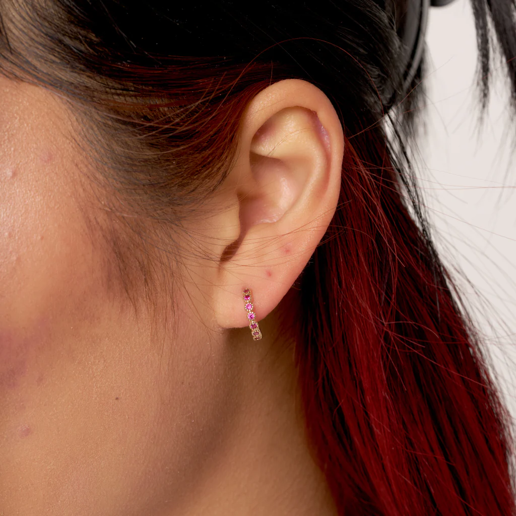 18ct Gold Plated Coloured Stone Huggie Earrings | Croix - Image 9