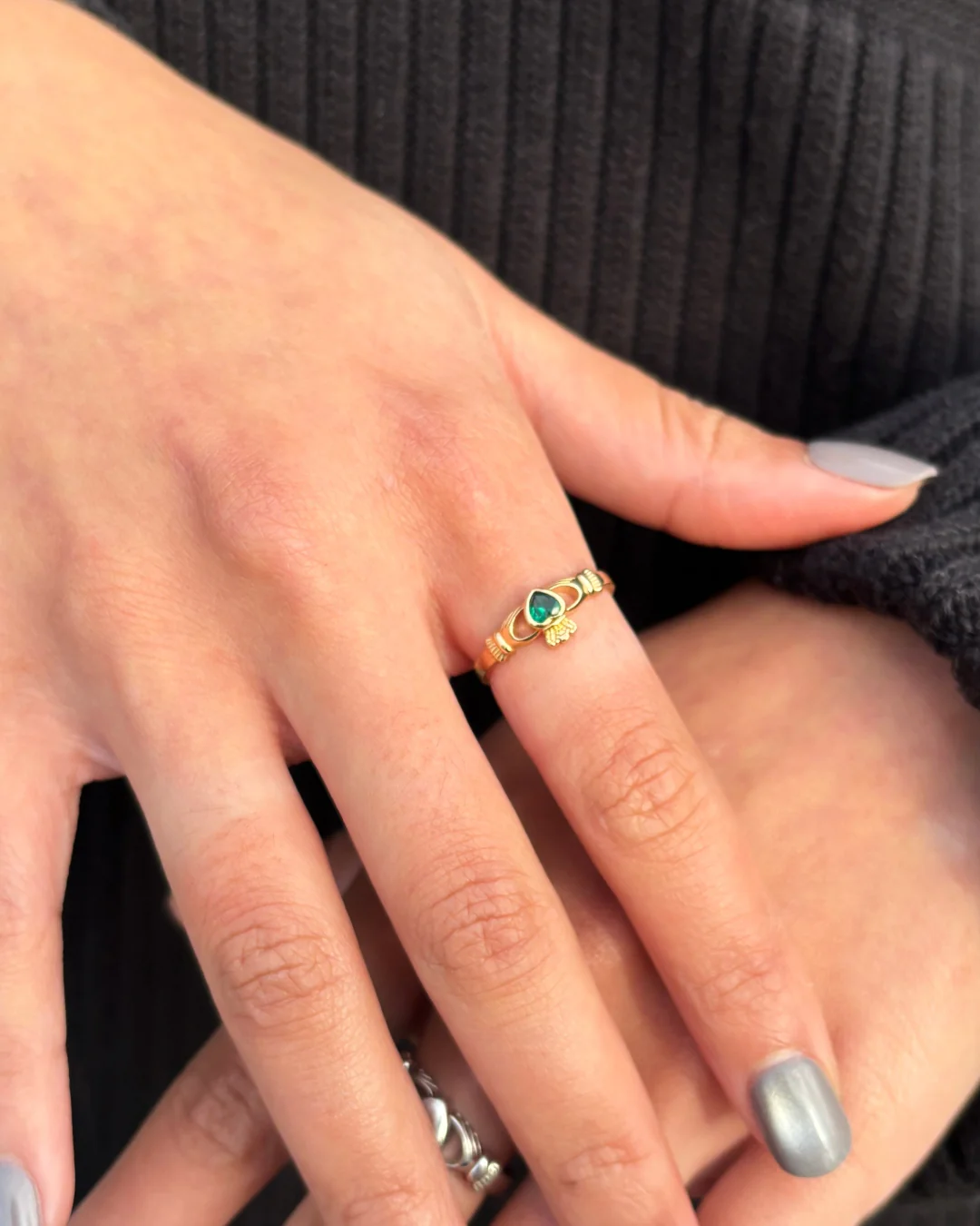 18ct Gold Plated Dainty Gemstone Claddagh Ring | Eabha - Image 4
