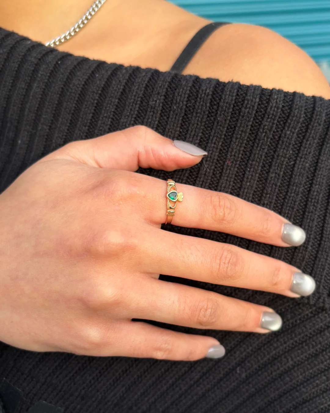 18ct Gold Plated Dainty Gemstone Claddagh Ring | Eabha - Image 5