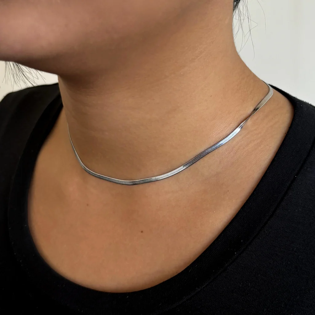 Steel Dainty Herringbone Chain Necklace | Anartxy - Image 7