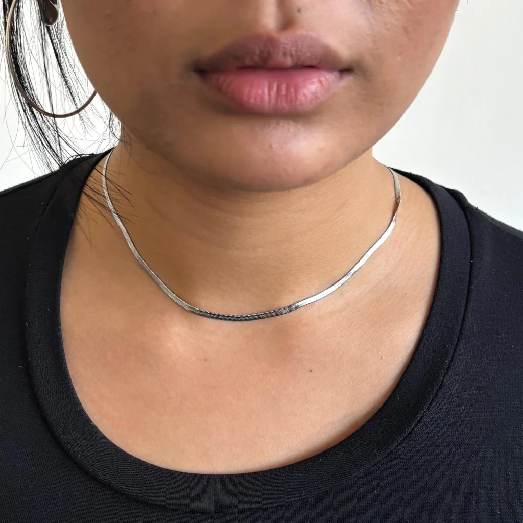 Steel Dainty Herringbone Chain Necklace | Anartxy - Image 8