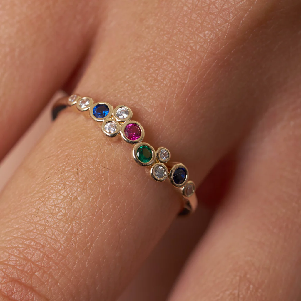 18ct Gold Plated Dainty Multicolour Ring | Piana - Image 3