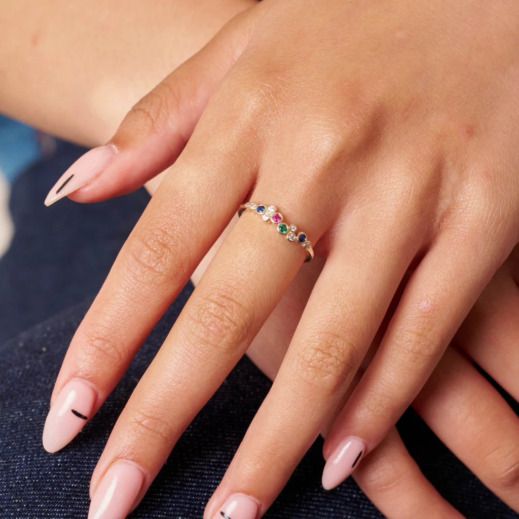18ct Gold Plated Dainty Multicolour Ring | Piana - Image 4