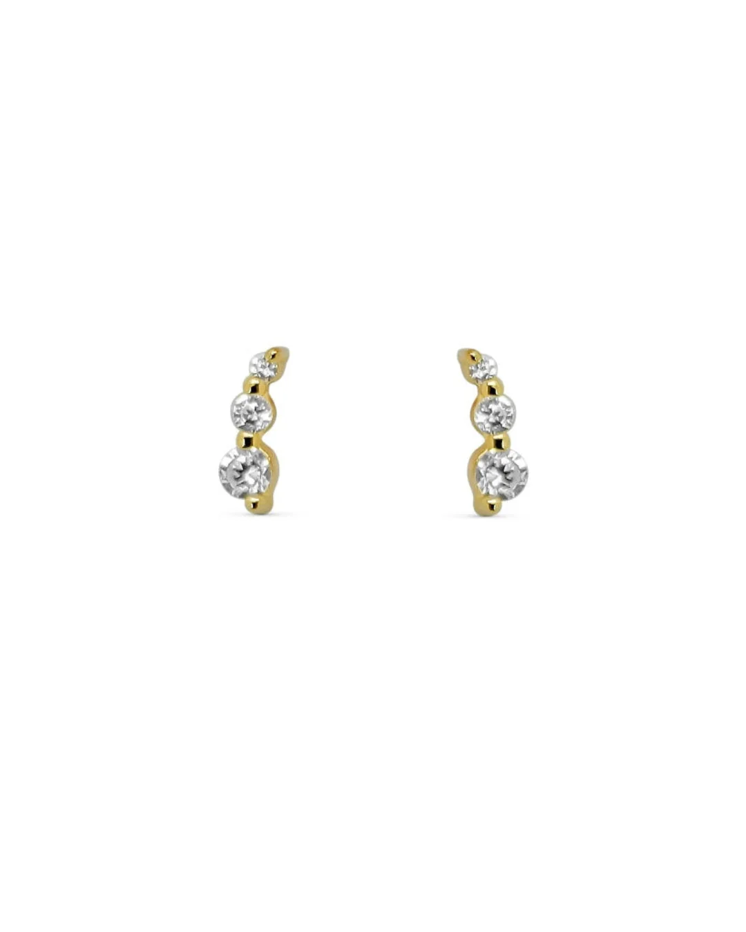 18ct Gold Plated Dainty Three Stone Stud Earrings | Irya