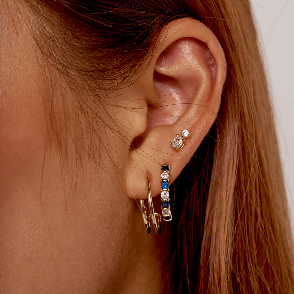 18ct Gold Plated  Dainty Two Stone Stud Earrings | Anju - Image 5