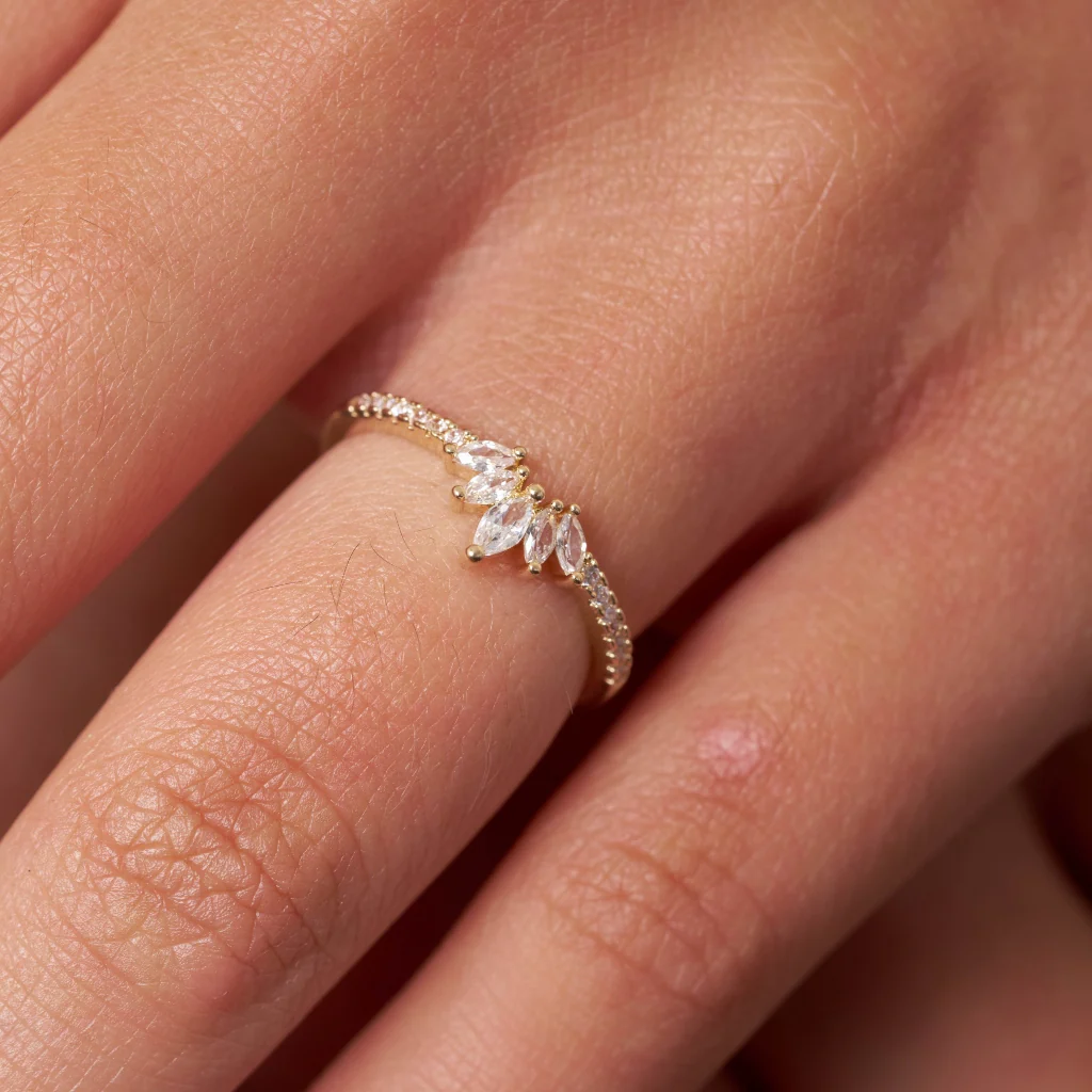 18ct Gold Plated Pointed Marquise Cut Ring | Milni - Image 3