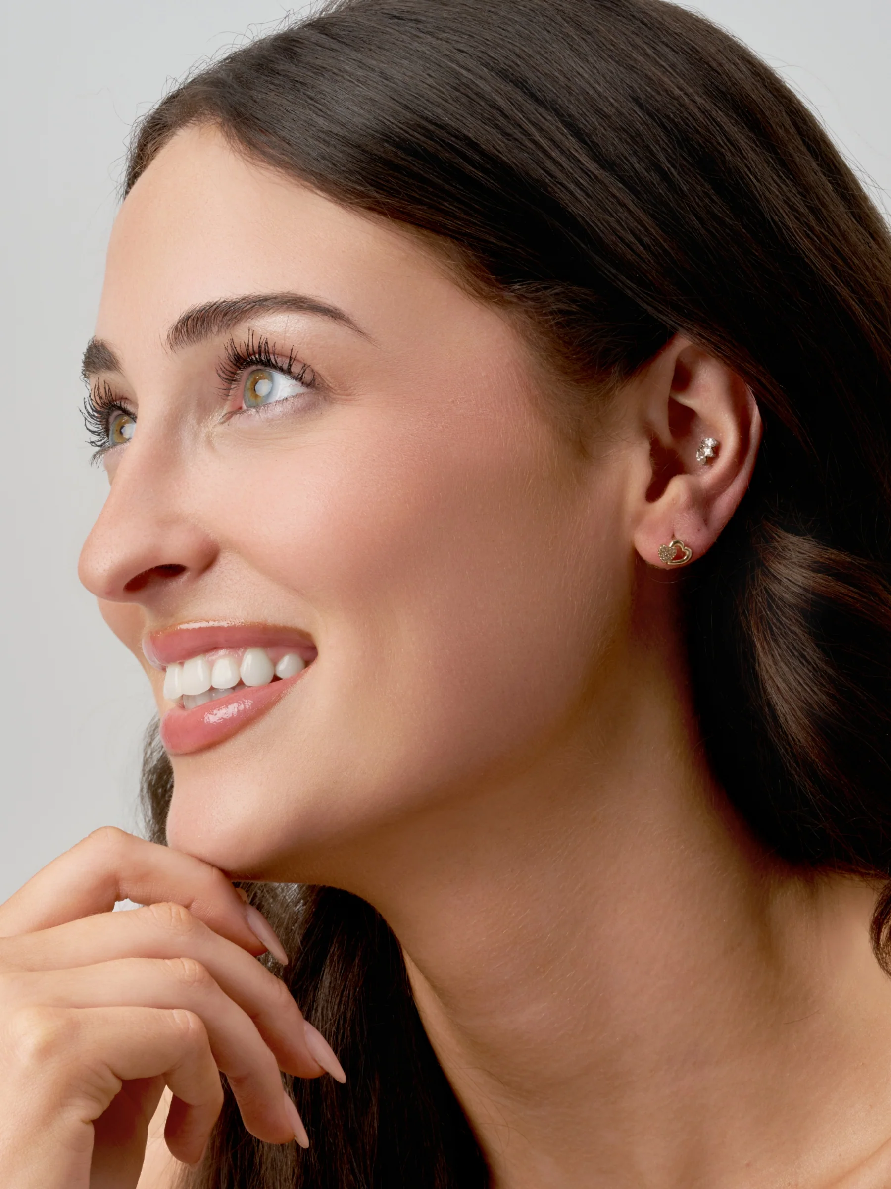 18ct Gold Plated Double Heart Stud Earrings | Dori - Image 2