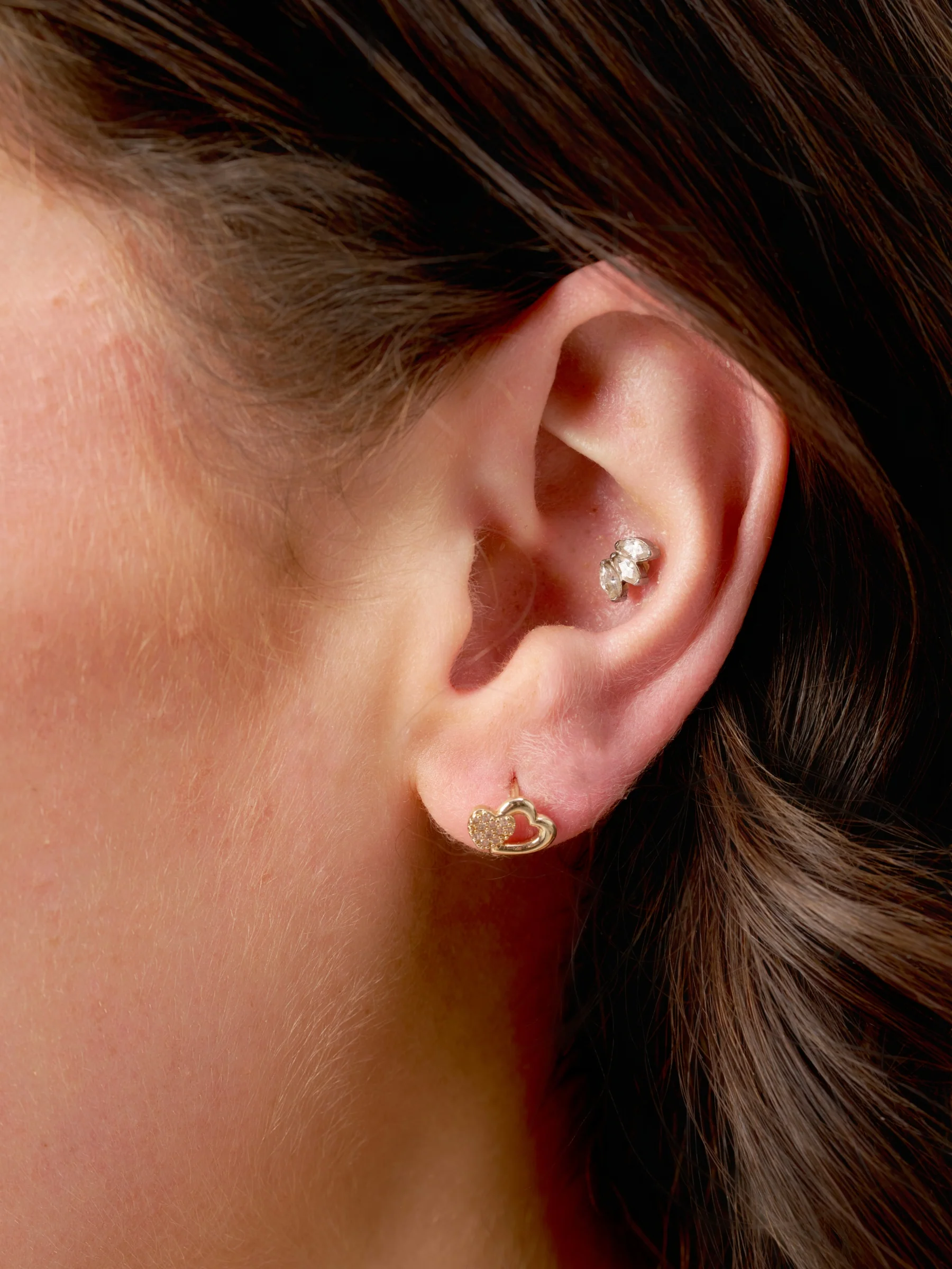 18ct Gold Plated Double Heart Stud Earrings | Dori - Image 3