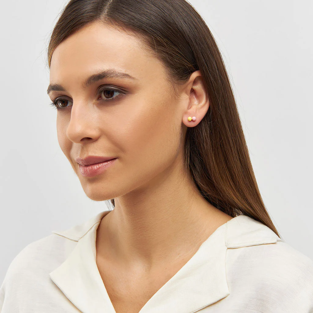 Gold Enamel Double Ball Single Stud Earring | Lulu Copenhagen - Image 3