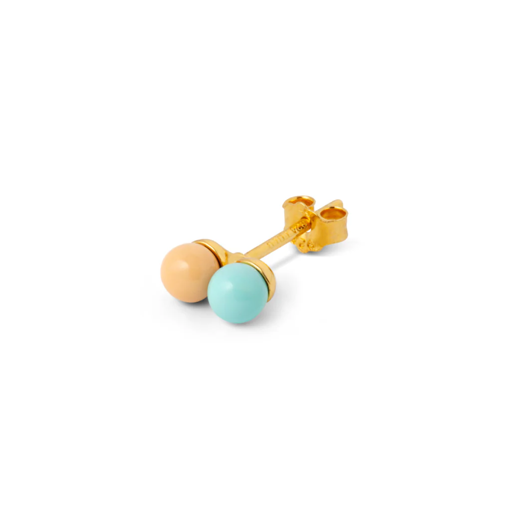 Gold Enamel Double Ball Single Stud Earring | Lulu Copenhagen - Image 4