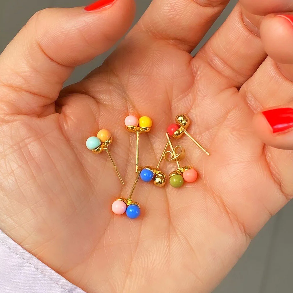 Gold Enamel Double Ball Single Stud Earring | Lulu Copenhagen - Image 6