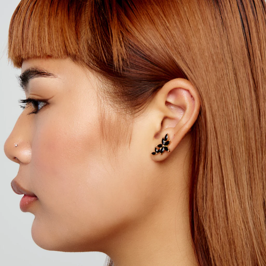 18ct Gold Plated Floral Climber Stud Earrings | Seine - Image 3