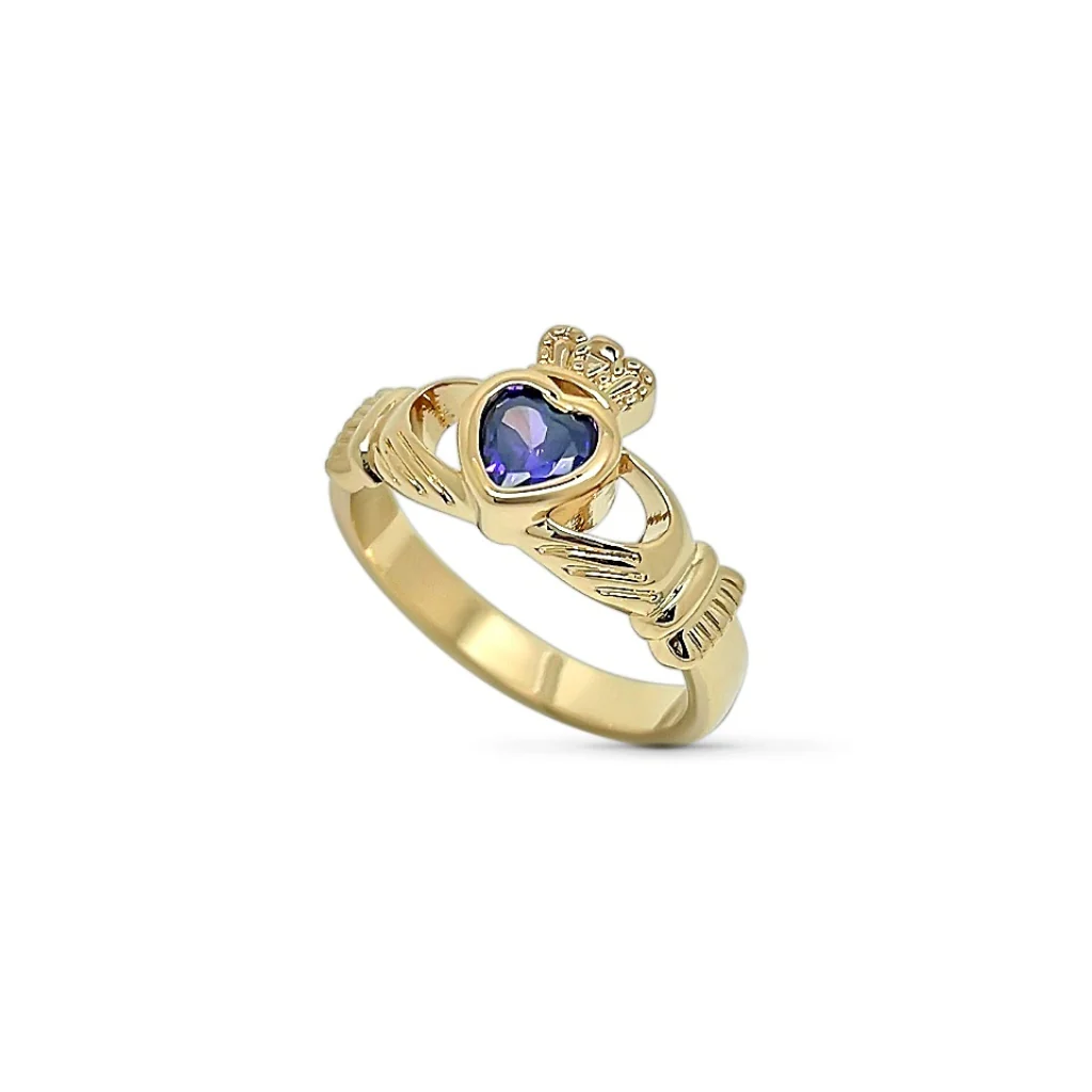 18ct Gold Plated Gemstone Claddagh Ring | Riona - Image 11