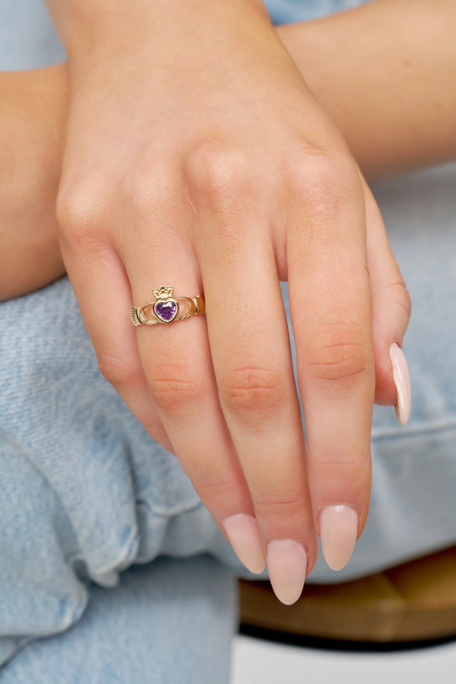 18ct Gold Plated Gemstone Claddagh Ring | Riona - Image 12