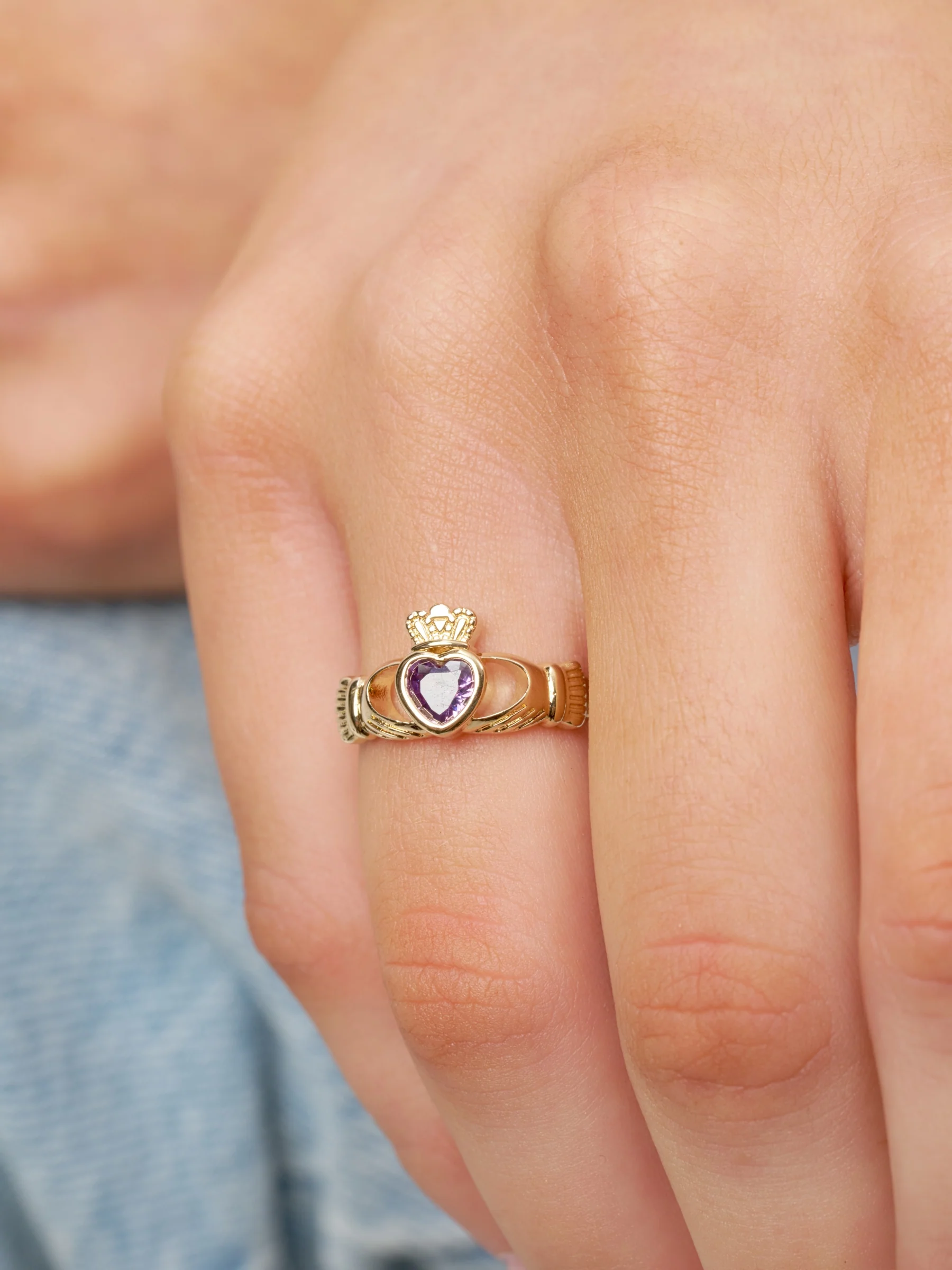 18ct Gold Plated Gemstone Claddagh Ring | Riona - Image 13