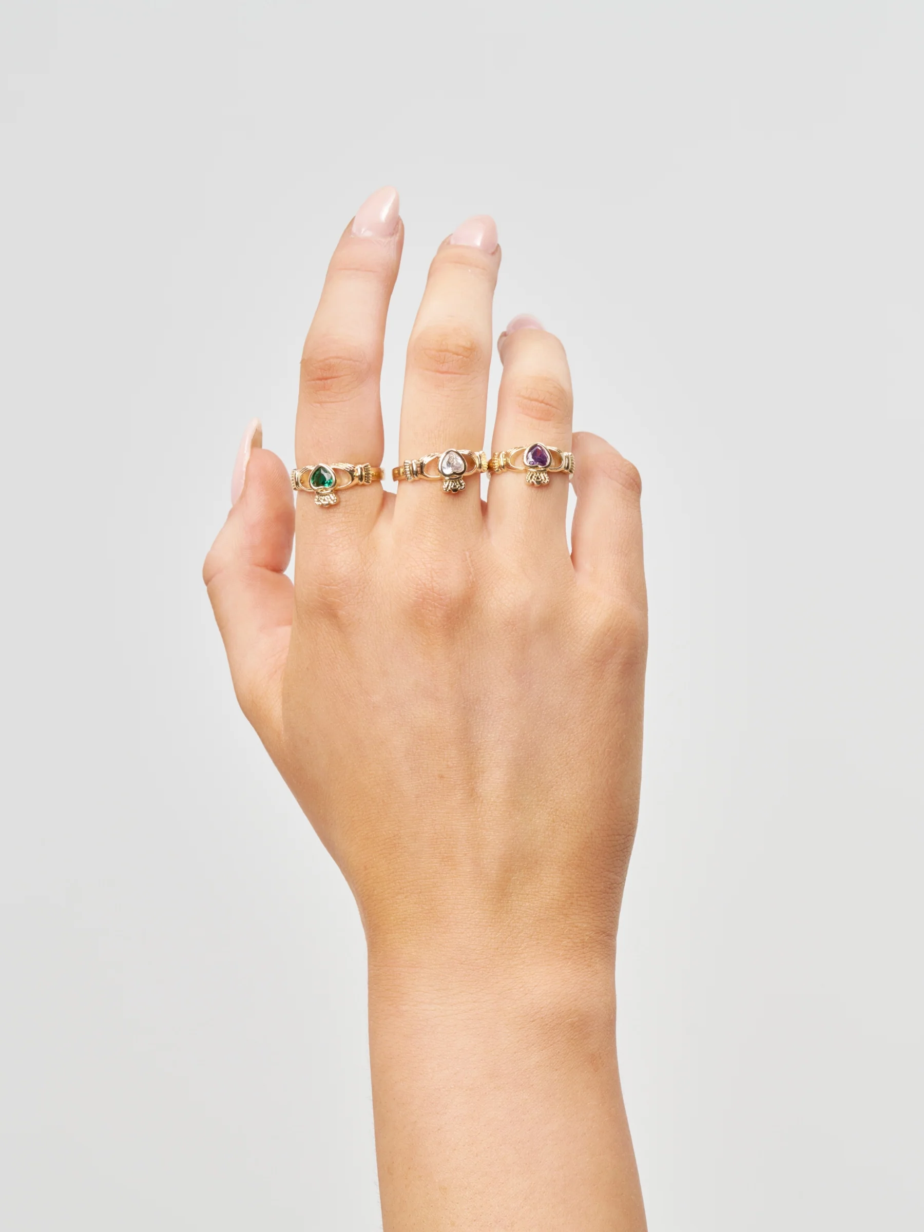 18ct Gold Plated Gemstone Claddagh Ring | Riona - Image 15