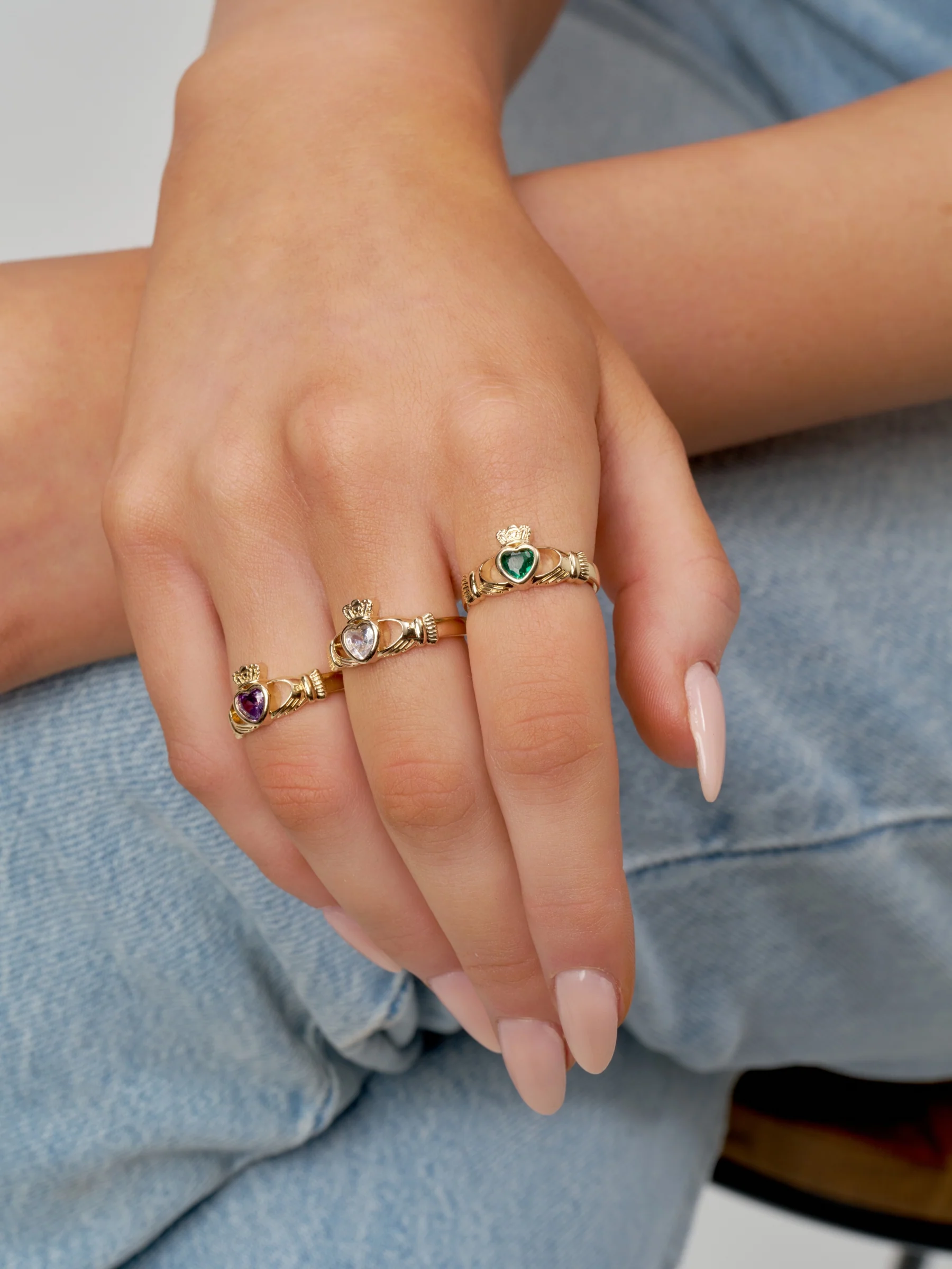 18ct Gold Plated Gemstone Claddagh Ring | Riona - Image 5
