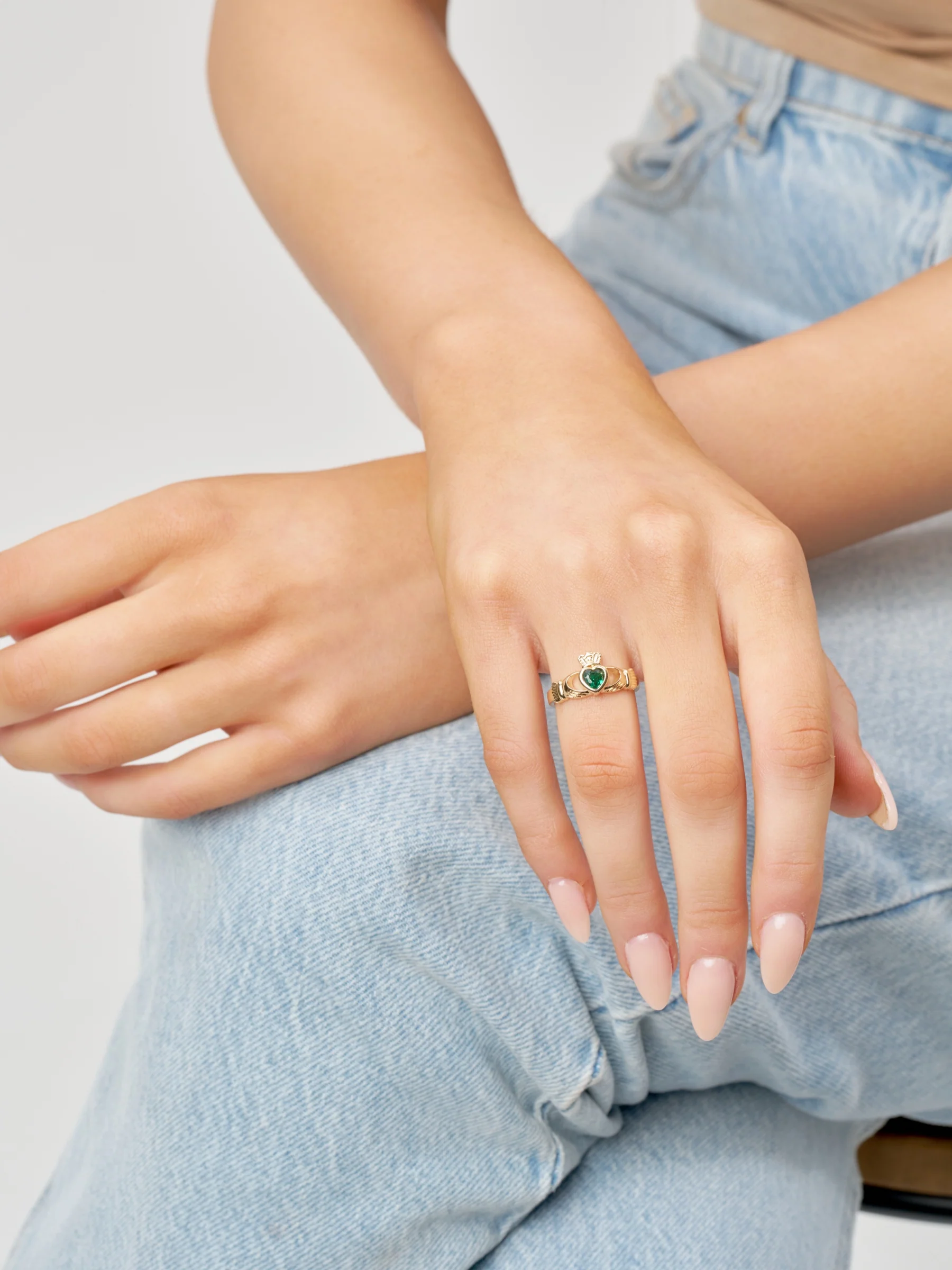 18ct Gold Plated Gemstone Claddagh Ring | Riona - Image 7